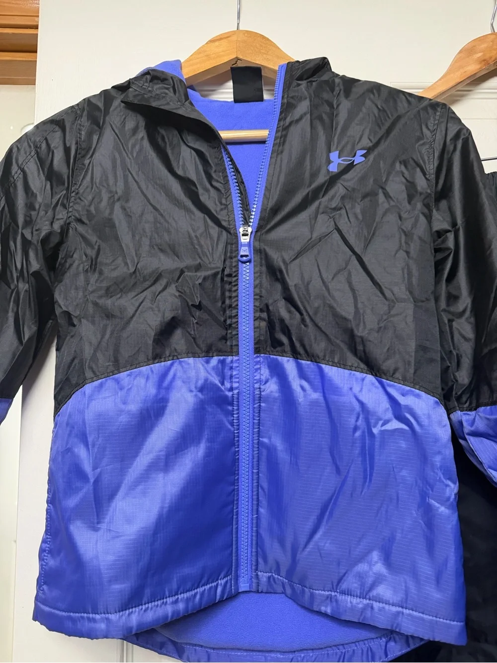 Under Armour Girls Black & Purple Windbreaker Jacket and Columbia rain pants